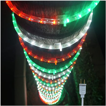 Russell Decor 50ft/15m LED Rope Lights Indoor Outdoor Decorative Lighting for Party Trees Patio Deck Flexible String Lights-Red White Green