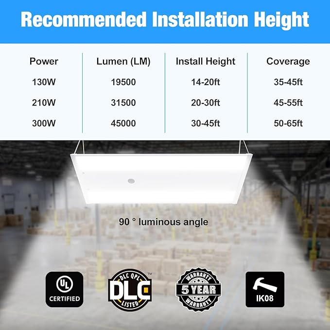 LED Linear High Bay Light, 210W 31500LM 0-10V Dimmable 5000K Daylight, Adjustable High Bay LED Shop Lights Lighting Fixtures for Garage Warehouse Workshop, UL