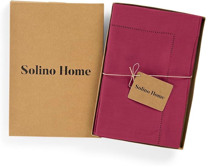 Solino Home Linen Cloth Napkins Set of 4-100% Pure Linen Beet Dinner Napkins 20 x 20 Inch for Fall, Autumn, Christmas, Winter, New Year - Classic Hemstitch, Handcrafted and Machine Washable