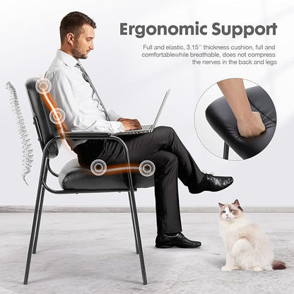 OLIXIS Office Waiting Room Chairs Set of 2, Leather Desk Reception Guest Stationary Side Chair with Padded Arms for Home Conference Lobby Medical Clinic