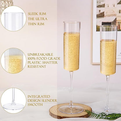 Ciaell 36 Pack Plastic Champagne Flutes - 6 Oz Disposable Champagne Glasses - Square Clear Plastic Toasting Glasses for Party Birthday Anniversary Wedding