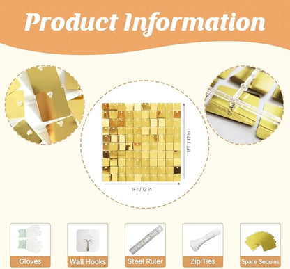 Light Gold Shimmer Wall Backdrop,Shiny Sequins,48 Pcs Sequins Backdrop Decoration Panels,Photo Background Decorations for Birthday Party Wedding Engagement Anniversary Graduation Baby Shower