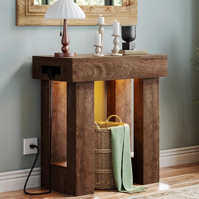 Unikito 32" Entryway Table with Socket and Sensor Light, Narrow Console Table with Storage Behind Couch, Farmhouse Entryway Table for Hallway, Behind The Couch, Living Room, Foyer
