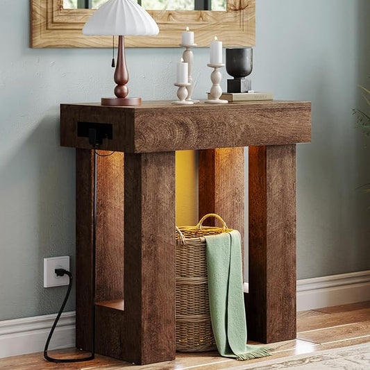 Unikito 32" Entryway Table with Socket and Sensor Light, Narrow Console Table with Storage Behind Couch, Farmhouse Entryway Table for Hallway, Behind The Couch, Living Room, Foyer
