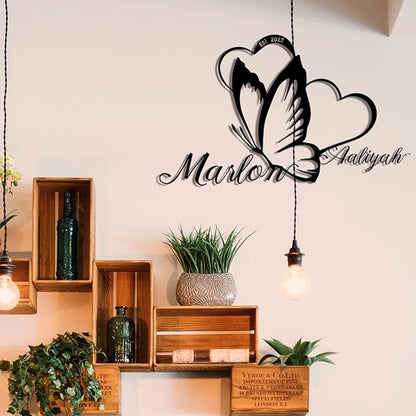 Personalized Last Name Metal Sign,Customized Metal Heart Butterfly Sign,Custom Couple's Name Sign for Her,Outdoor/IndoorDecor,Wedding and Housewarming Gift for New Couple,Valentine's Day Gift