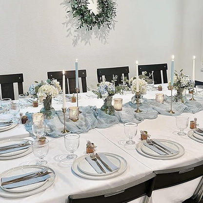 10 Pack Dusty Blue Cheesecloth Table Runner 35x120 Inch, 10FT Boho Gauze Cheese Cloth Table Runner Rustic Semi-Sheer Runner for Wedding Bridal Baby Shower Birthday Party Home Decor