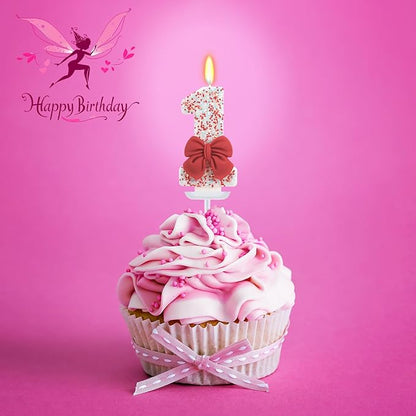 Birthday Candle for Cake, Red Bow Number Candles, 2.76 inch Cake Topper Decoration for Birthday Party (Number 1)