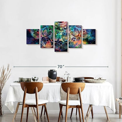 ElephantStock - Celestial Mandala Wall Art - Horizontal Multi Panel Canvas - 5 Piece Living Room Wall Decor - Digital Art Elements Multi Piece Wall Art - Turquoise And Blue Decor - 55" x 24"