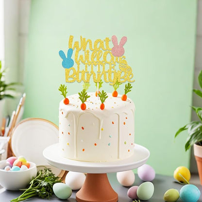 What Will Our Little Bunny Be Cake Topper, Bunny Baby Shower Decorations, Easter Theme General Reveal Party Cake Decoration, A Little Bunny is on the Way Baby Shower Supplies Gold Blue & Rose Gold