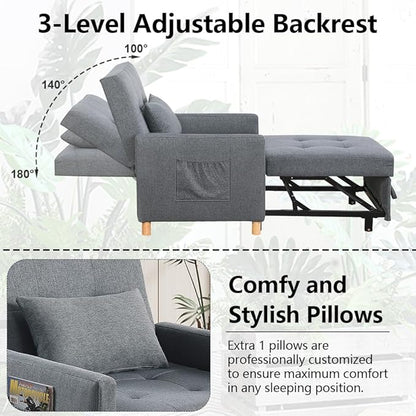 Sleeper Chair,Convertible Sleeper Sofa Chair,Pull Out Sleeper Chair with Adjustable Backrest,Multi-Functiona Lounge Chair for Living Room(Gray)