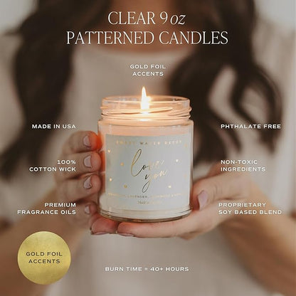 Sweet Water Decor Cashmere and Vanilla Patterned Candle – Soy Candles with Coconut, Bourbon Vanilla, Cashmere, Sandalwood, Musk – 40 Hour Burn – 9oz Clear Glass Jar – Luxury Spring Candle