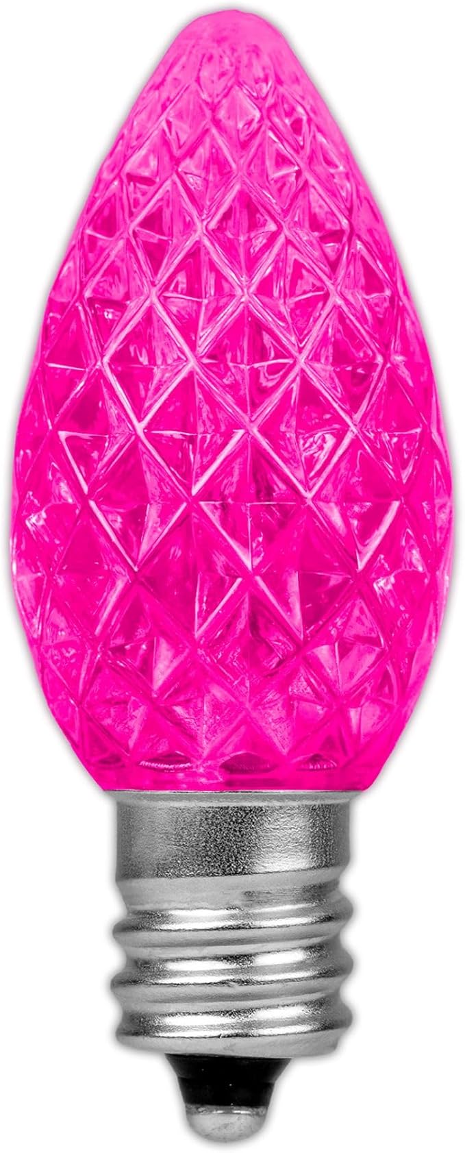 Novelty Lights 25pk Pink C7 LED Faceted Christmas Light Replacement Bulbs, Ultra Bright Dimmable Replacement Lamps for Indoor/Outdoor Light Strings