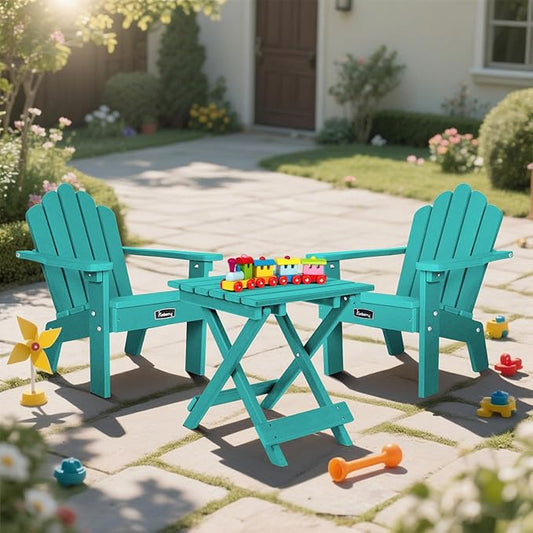 FUNBERRY Kids Outdoor Chair, CPC Certified HDPE Kids Adirondack Chairs Set of 2, All Weather Easy Installation Toddler Outdoor Chair with Ergonomic Design for Patio, Garden, Picnic, Backyard, Beach