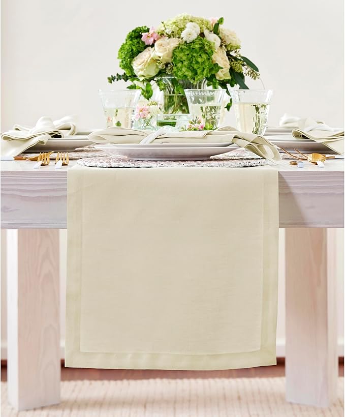 Solino Home Linen Birch Table Runner 60 Inches - 100% Pure Linen Short Table Runner 14 x 60 Inch Ideal for Dresser and Coffee Tables - Fall, Autumn - Fete