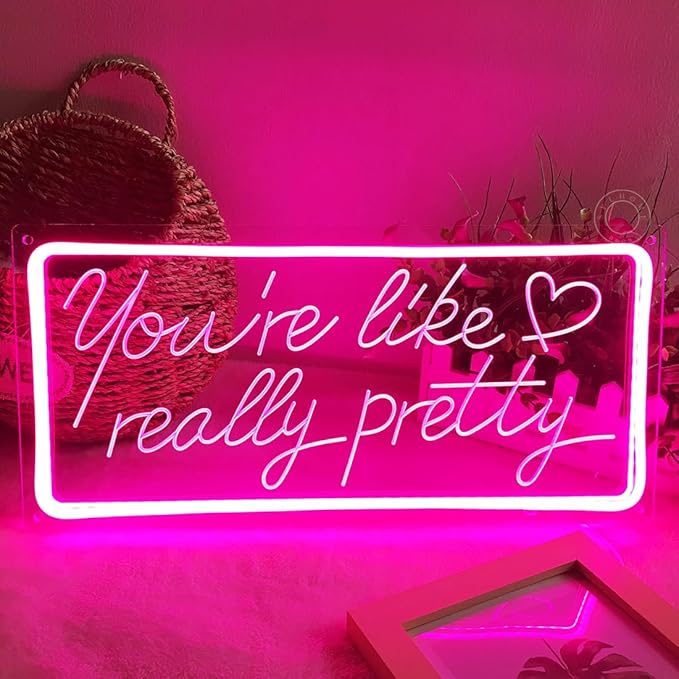 SYLHOME Pink You're Like Really Pretty Led Neon Light Sign USB Gorgeous Girls Bedroom Kids Room Wall Decor Sign Wedding Birthday Party Salon Bar Decor 15.8"X7.5" 5V