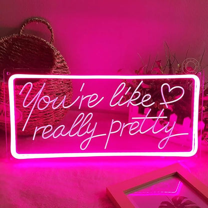 SYLHOME Pink You're Like Really Pretty Led Neon Light Sign USB Gorgeous Girls Bedroom Kids Room Wall Decor Sign Wedding Birthday Party Salon Bar Decor 15.8"X7.5" 5V