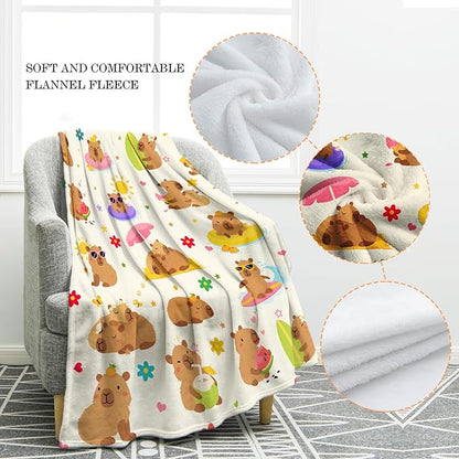 Jekeno Capybara Blanket Cute Animal Gifts for Women Kids Girls Boys Mom Wife Men Birthday Christmas Halloween Easter Presents Home Bedroom Living Room Bed Sofa Decor Plush Throw 50"x60"