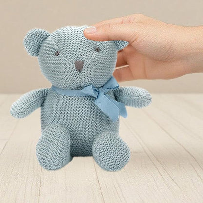 100% Organic Cotton Blue Teddy Bear 6.5", Baby Stuffed Animals for Newborn