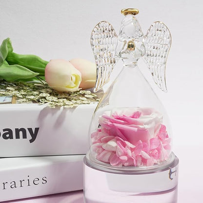 Miofula Preserved Flower Rose Birthday Gifts for Mom, Angel Figurines with Forever Real Rose Gifts for Her Mom Grandma, Angels Gifts for Mothers Day Christmas Anniversary Thanksgiving Birthday Gifts