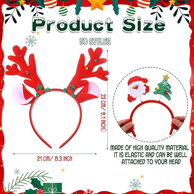 Christmas Headbands and Costume Headwear, Assorted Design Christmas Head Toppers Party Supplies