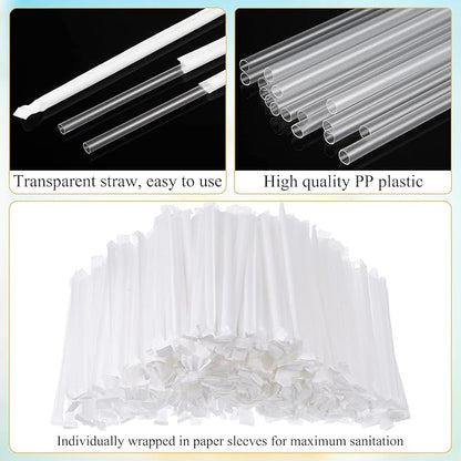 Hoolerry 2000 Pcs Plastic Straws Disposable Individually Wrapped Drinking Straight Long Straws, 0.24" Wide, for Hot and Cold Beverages (8 Inch)