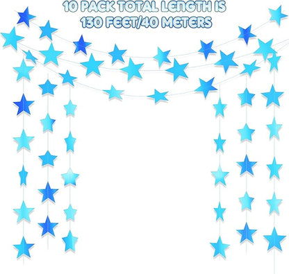 Patelai Glitter Star Garland Banner Christmas Decor 130 Feet Star Hanging Bunting Banner Twinkle Backdrop for Homecoming Classroom Wedding Birthday Halloween Party Supplies(Holographic Blue)