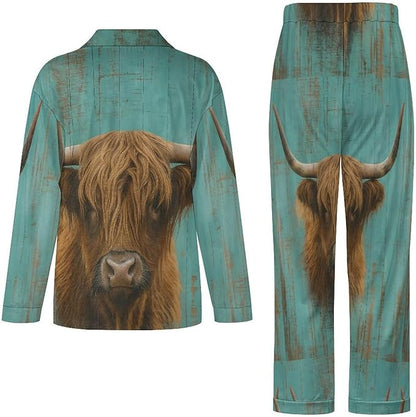 Lemons Leaves Ceramic Style Womens Pajama Set Long Sleeve Pajamas Top And Pants Soft Loungewear Pjs Sets