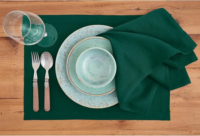 Solino Home Linen Cloth Napkins Set of 4-100% Pure Linen Rainforest Green Dinner Napkins 20 x 20 Inch for Fall, Autumn, Christmas, Winter, New Year - Fete, Handcrafted and Machine Washable