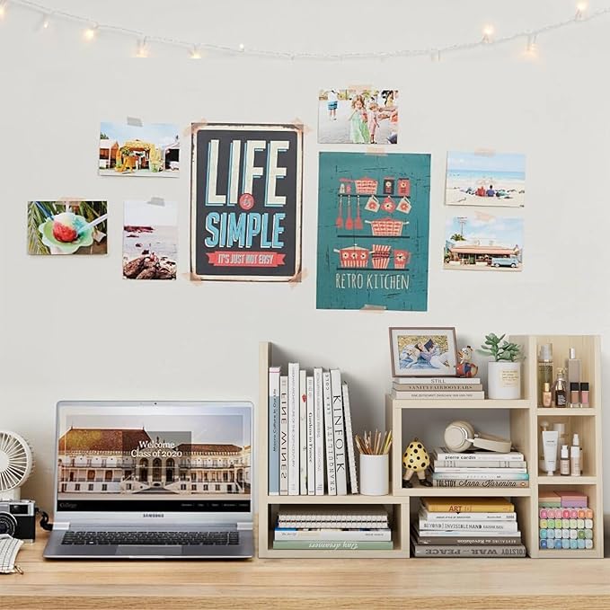 Desk Shelves Desktop Organizer Shlef - Natural Wood Tone Office Organization for Top of Desk Organizers and Accessories Corner Bookshelf Table Top Shelving Small Hutch Decorations for Office