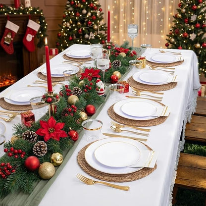 Festiva 350Pcs Gold Plastic Plates - White and Gold Dinnerware Set Disposable include 10" & 7" Plates,Cups,Silverware,Napkins -serve 50 Guests Perfect for Wedding& Chritmas & Party