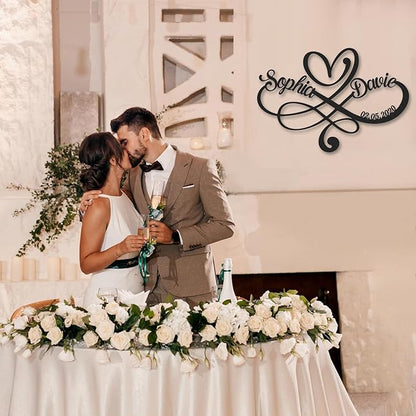 Personalized Anniversary Wedding Gifts for Couples, Metal Signs Customized with Couples Name and Date, Wedding Sign, Infinity Heart Metal Wall Decor, Engagement Bridal Shower Gifts Color03