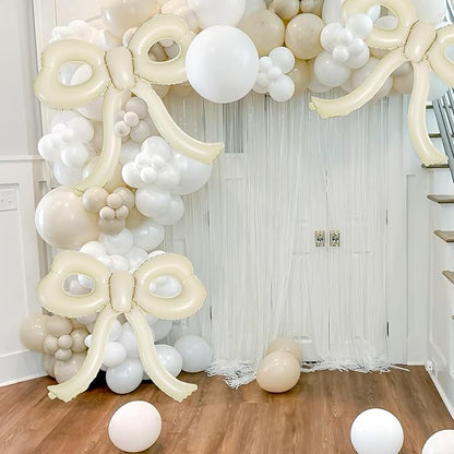 4 Pcs Bow Birthday Decorations Cream Bow Balloons for Girl Women Bow Themed Party Decorations Giant Foil Beige Balloons for Birthday Baby Shower Gender Reveal Wedding Decor Party Supplies