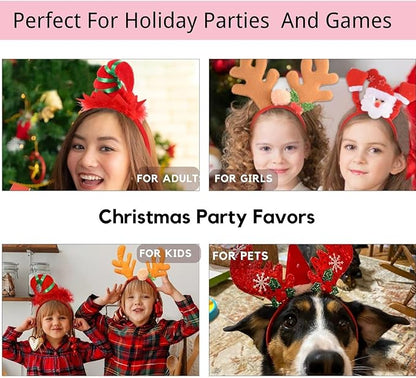 SEVEN STYLE 12 PCS Holiday Headbands,Cute Christmas head hat toppers,Great Fun and Festive for Christmas Party Favors Holiday Favors Photos Booth
