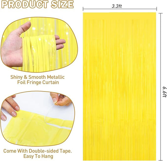 Yellow Tinsel Backdrop Foil Fringe Curtains - 2 Packs Door Streamers Backdrop for Birthday Door Decorations, Party Supplies for Bachelorette, Graduation, Christmas, Disco Decor