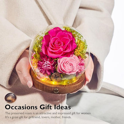 Forever Flowers for Delivery Prime, Preserved Rose in Glass Dome, Gifts for Women Birthday, Long-Lasting Flowers for Mom Wife Grandma Valentine's Day Mother's Day Christmas Anniversary, Hot Pink