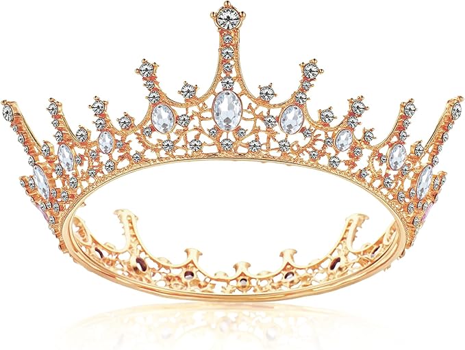 Grevosea Gold Queen Crown for Women, Rhinestone Birthday Crown Princess Tiara Wedding Headband for Bride Hair Accessories
