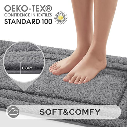 HOMEIDEAS Bathroom Rugs Sets 3 Piece, Microfiber Shaggy Bath Mat Set, Non-Slip Ultra Soft Carpet Mats, Large Rugs with U-Shaped Toilet for Bathroom, Tub, Shower, Grey