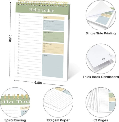 Taja To Do List Notepad - To Do List Notebook for Work with 52 Sheets, 9.8" x 6.5", Undated Daily Planner Perfect for Daily Tasks and Goal Setting, Notepad Suitable for Office, Home & School - Green