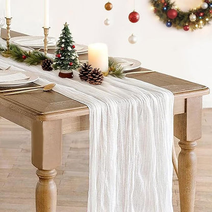 White Cheesecloth Table Runner 10FT Long Boho Gauze Table Runner Rustic Sheer Runner for Wedding Bridal Baby Shower Birthday Party Table Decor Thanksgiving Christmas Decorations