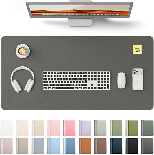 YSAGi Leather Desk Protector, Office Mat, Large Mouse Mat, Non-Slip PU Leather Blotter, Laptop Desk Pad, Waterproof Writing Pad for Office and Home (Dark Grey, 35.4" x 17")