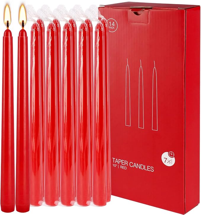 14 Pack Tall Taper candles-10 inch Red Unscented Candles with 8-Hour Burn Time for Christmas, Weddings, New Year Celebrations, Festive Gatherings