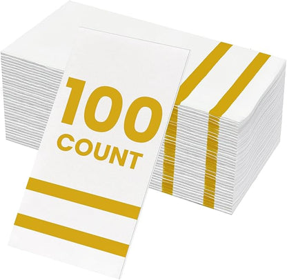 100 Pack Napkins Disposable Guest Towels Linen-Feel Decorative Napkins Soft and Absorbent Dinner Paper Hand Towels for Bathroom Party Powder Room Hotel Fancy Restaurant (100, Gold Line)