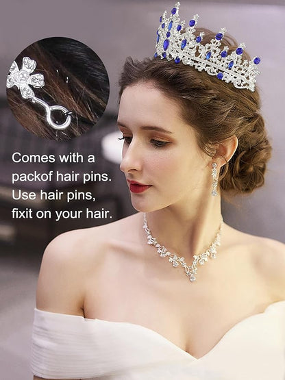 COCIDE Blue Crystal Tiaras and Crowns for Women Princess Queen Crowns for Women Rhinestone Tiaras for Girls Bride Wedding Hair Accessories for Bridal Birthday Party Prom Halloween Cosplay Christmas