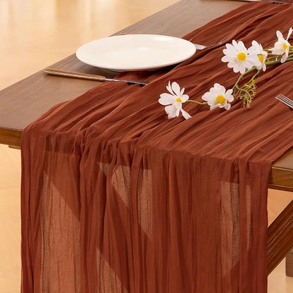 Socomi 6pcs Terracotta Fall Thanksgiving Cheesecloth Table Runner Boho Rustic Gauze 120 inch 10FT Cheese Cloth Runner for Wedding Party Baby Shower Birthday Home Decor Holiday Decorations