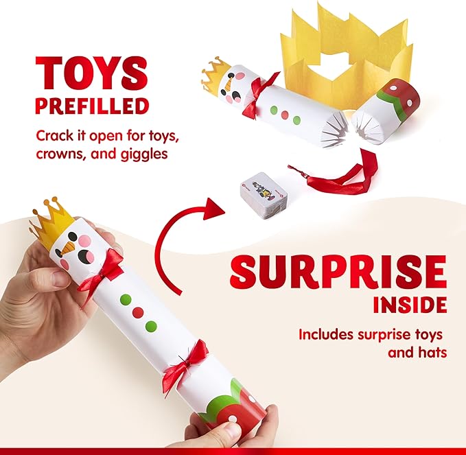 JOYIN 10 Pack Christmas Non-Snap Party Favor, Colorful Snowman Table Favor Includes Party Hat, Jokes & Gifts, Christmas Table Decorations for Holiday Dinner Traditions Party Supplies