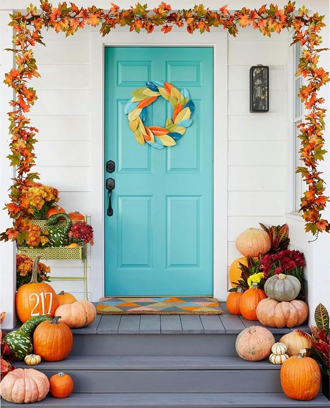2 Pack Fall Garland Maple Leaf, 6.5Ft/Piece Hanging Vine Garlands Artificial Autumn Foliage Garland Thanksgiving Decor for Home Wedding Fireplace Party