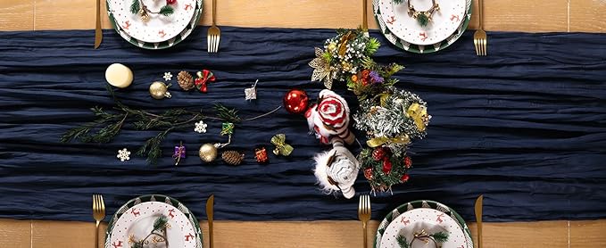 Navy Blue Cheesecloth Table Runner 6 Pack Christmas Table Runners Boho Gauze 120 Inches Navy Cheese Cloth Table Decor for Xmas Holiday Season Parties Wedding Bridal Baby Shower