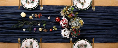Navy Blue Cheesecloth Table Runner 6 Pack Christmas Table Runners Boho Gauze 120 Inches Navy Cheese Cloth Table Decor for Xmas Holiday Season Parties Wedding Bridal Baby Shower