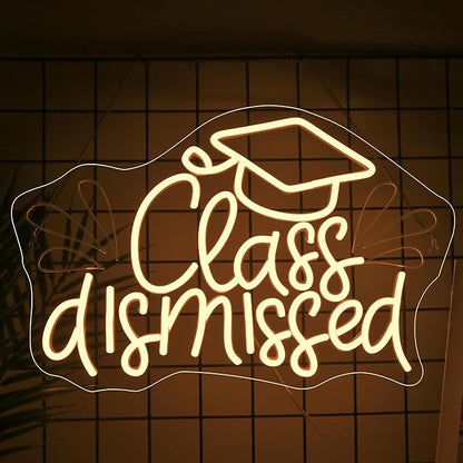 NOSUN Class Dismissed Neon Sign Class Neon Signs for Wall Decor Warm White LED Signs for Classmates friends family USB Neon Word Sign for Party Club Light Up Sign The best gift for graduating friend