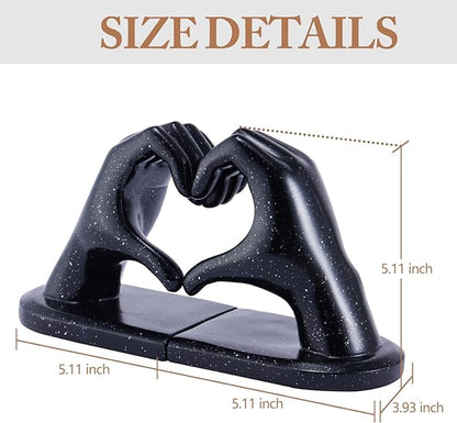Black Bookends, Heavy Duty Bookend Holder Decor, Finger Heart Shaped, Modern Art Sculpture, Bookends Decorative, Boho Decor for Desktop Bedroom Study Room(Black)